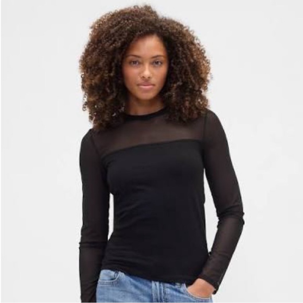 GAP Black Sheer Long Sleeve Top NWT